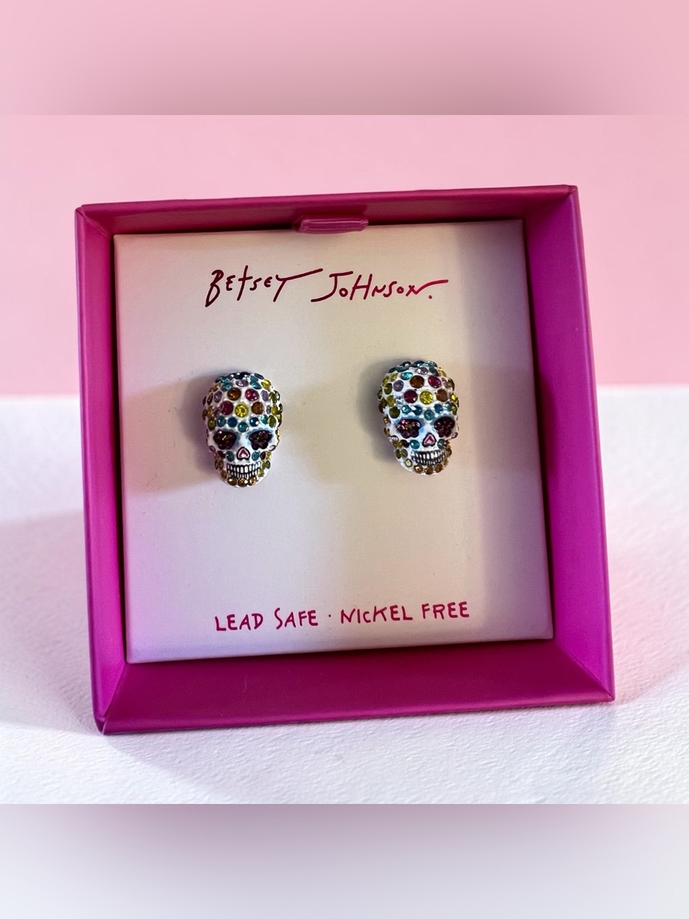 Betsey Johnson Multicolor Crystal Sugar Skull Stud Earrings - Picture 2 of 16